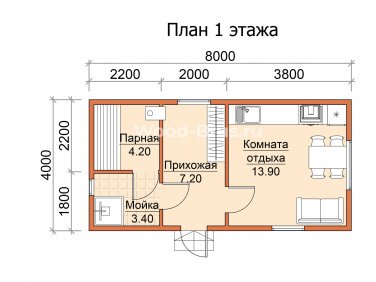 Баня из бруса 4х8 по проекту Ариана - вид 6