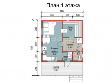 Каркасная баня 6х6 по проекту Михайловск - вид 6