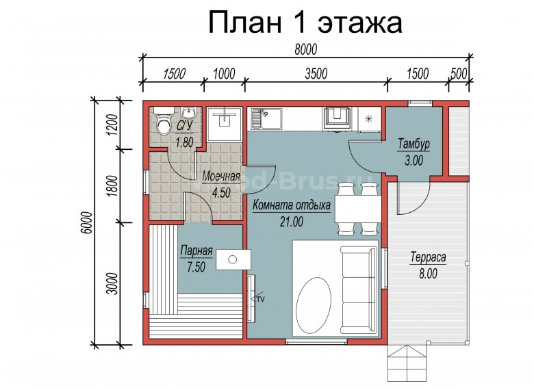 Каркасная баня 6х8 Элиста - фото 6