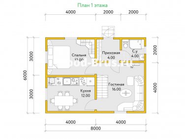 Дом из бруса 6х8 по проекту “Ульрик” - вид 2
