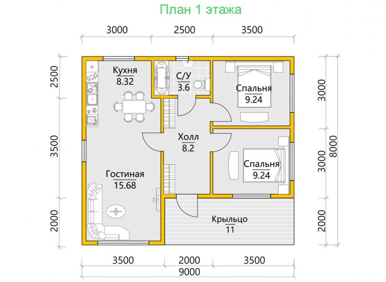 Дом из бруса 8х9 Фолки - фото 2