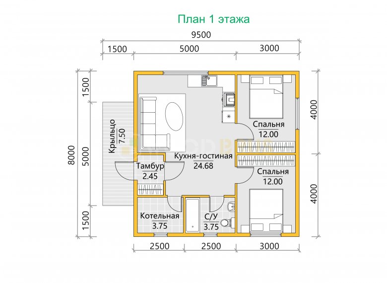 Дом из бруса  8х8 «Готфрид» - фото 6