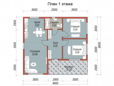  Каркасный дом 8х9 по проекту «Красково» - вид 2