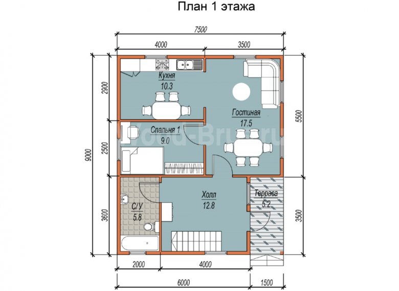 Каркасный дом 7.5х9 Власиха - фото 2