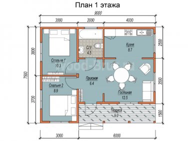 Каркасный дом 9х7.5 по проекту заказчика - вид 2