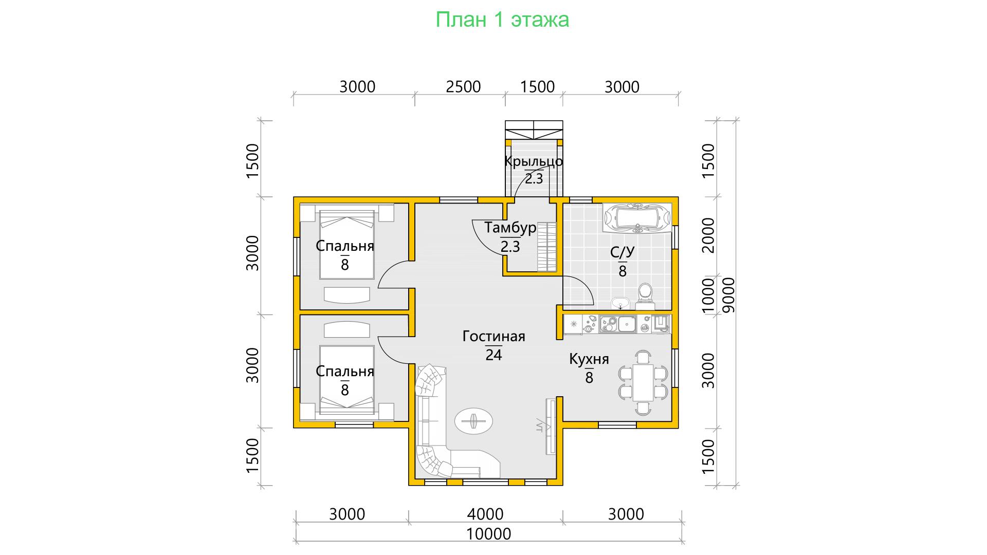 Дом из бруса 7.5х10 Бернт, отделка под ключ: фото, цена, описание,  планировка