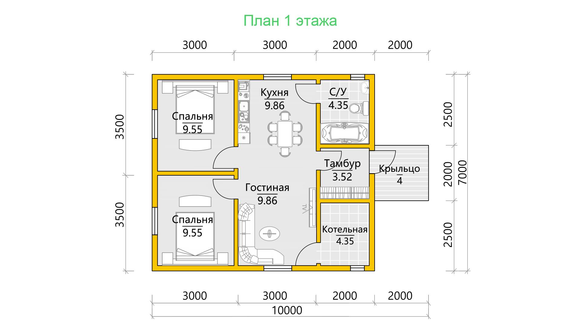 Дом из бруса 7x8 Калле с отделкой под ключ: цена, описание, планировки